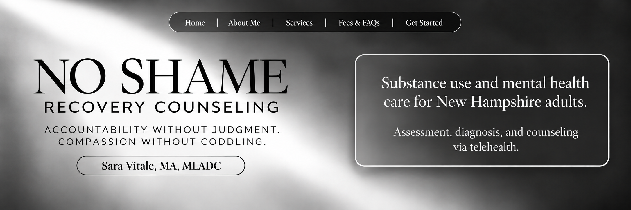 No Shame Recovery Counseling. Sara Vitale, MA, MLADC. Substance use and mental health counseling via telehealth.
